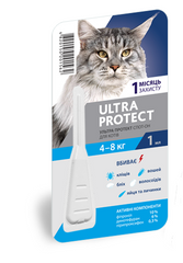 Ультра Протект ULTRA PROTECT капли от блох и клещей для кошек весом 4-8 кг, 1 пипетка