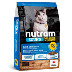 S5 Сухой корм Nutram Sound BW Холистик для взрослых кошек и кошек пожилого возраста с курицей и лососем, 20 кг