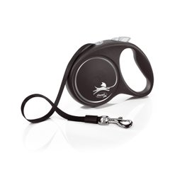 Рулетка-поводок Flexi Black Design L лента 5м/50кг, цвет черный с серебром