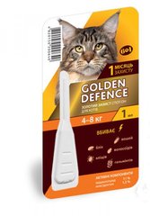 Золотий захист GOLDEN DEFENCE краплі від бліх та кліщів для кішок вагою 4-8 кг, 1 піпетка