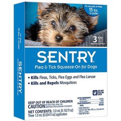 Капли Sentry от блох, клещей и комаров для собак весом до 7 кг, 1шт*1мл