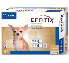 Еффітікс XS краплі від бліх, кліщів, комарів, мух, волосоїдів для собак вагою від 1 до 4 кг, упаковка 4 піпетки
