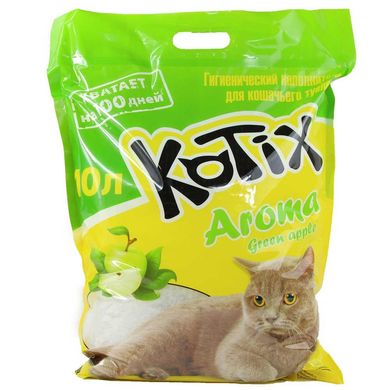 Наповнювач Котікс силікагелевий для котячого туалету Kotix Aroma Зелене яблуко, що вбирає, 10 л (4,5 кг)