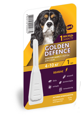 Золотий захист GOLDEN DEFENCE краплі від бліх та кліщів для собак вагою 4-10 кг, 1 піпетка