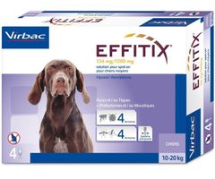 Еффітікс М краплі від бліх, кліщів, комарів, мух, волосоїдів для собак вагою від 10 до 20 кг, упаковка 4 піпетки