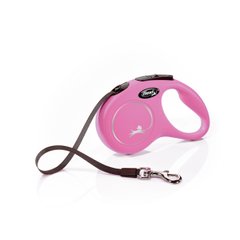 Рулетка-повідець Flexi New Classic S стрічка 5м/15кг, колір рожевий