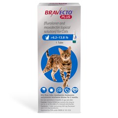Бравекто Плюс 250 мг для кошек весом 2,8-6,25 кг, 1 пипетка