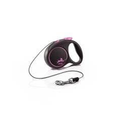 Рулетка-поводок Flexi Black Design XS трос 3м/8кг, цвет розовый