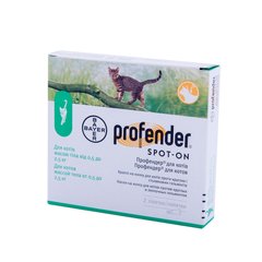 Профендер Спот-он капли на холку от глистов для кошек весом от 0,5 до 2,5 килограмма, 1 пипетка 0,35мл