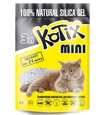 Наполнитель Котикс Kotix cиликагелевый для кошачьего туалета, впитывающий, 3л (1,2кг)