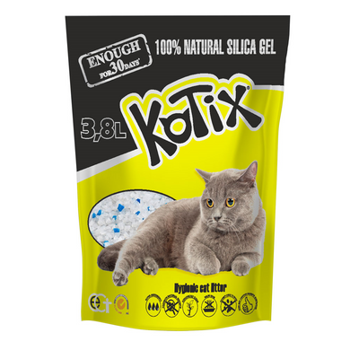 Наполнитель Котикс cиликагелевый для кошачьего туалета Kotix L, впитывающий, 3,8л (1,6 кг)