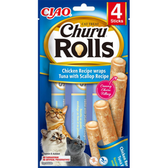 Ласощі для котів INABA "Churu Rolls" курка/тунець/морський гребінець, 4*10 гр