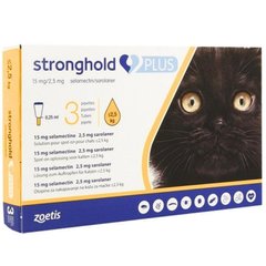 Стронгхолд Плюс краплі на холку від бліх та кліщів для кішок вагою до 2,5 кг, упаковка 3 піпетки