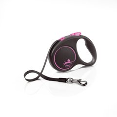 Рулетка-поводок Flexi Black Design S лента 5м/15кг, цвет розовый