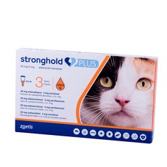 Стронгхолд Плюс краплі на холку від бліх та кліщів для кішок вагою від 2,5 до 5 кг, упаковка 3 піпетки