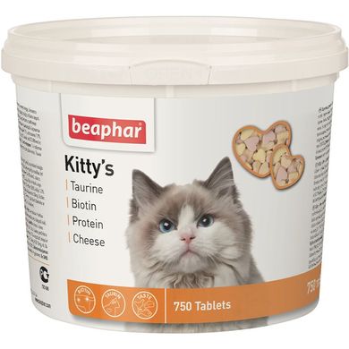 Киттис Микс Kitty's Mix Beaphar лакомство витаминизированное для кошек с таурином, биотином и сыром и протеином, 750 табл