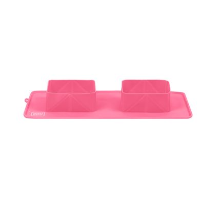 Миска складная Waugog Silicone двойная, 385*230*50 мм, розовая