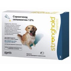 Стронгхолд 240 мг краплі на холку від бліх для собак вагою від 20 до 40 кг, упаковка 3 піпетки