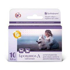 Брованол Д 0,5г антигельминтик для собак, кошек и декоративной птицы, 10 табл
