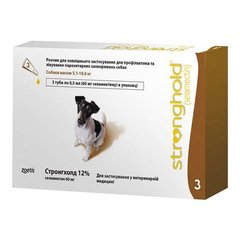 Стронгхолд 60 мг краплі на холку від бліх для собак вагою від 5,1 до 10 кг, упаковка 3 піпетки