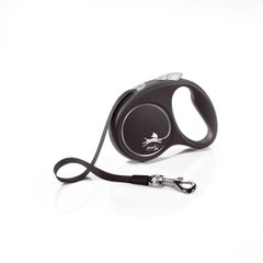 Рулетка-поводок Flexi Black Design S лента 5м/15кг, цвет черный с серебром
