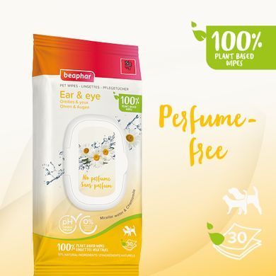 Вологі серветки Beaphar Pet Wipes Ear & Eye для очищення вух та очей у собак та котів, 30шт