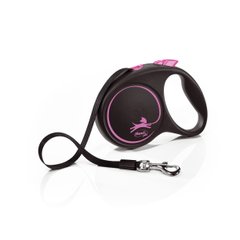 Рулетка-поводок Flexi Black Design M лента 5м/25кг, цвет розовый