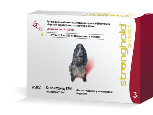 Стронгхолд 120 мг краплі на холку від бліх для собак вагою від 10 до 20 кг, 1 піпетка
